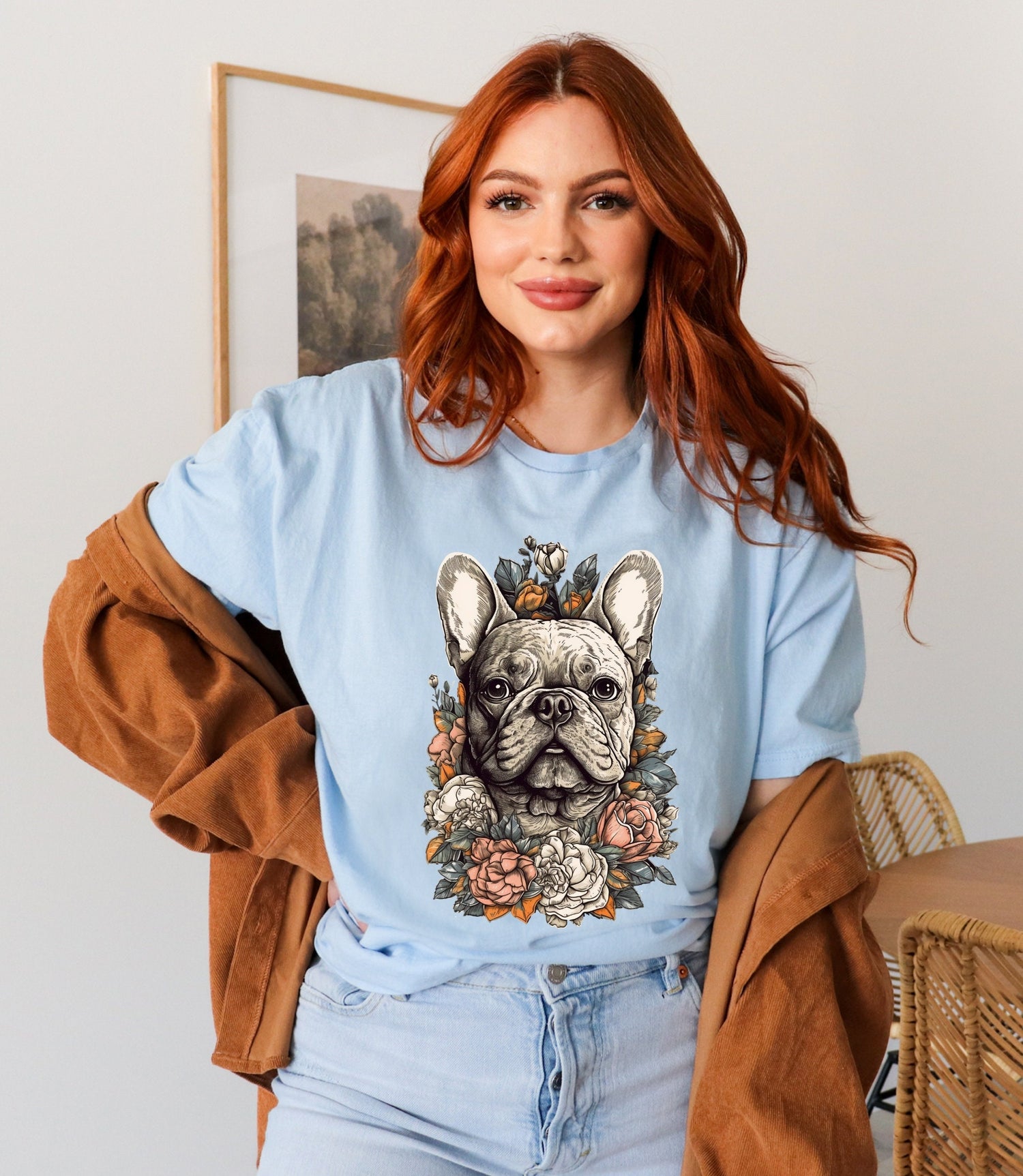 Cottagecore french bulldog t-shirt, french bulldog mom, french bulldog gifts, bella canvas shirt, frenchie mom shirt, i love french bulldogs