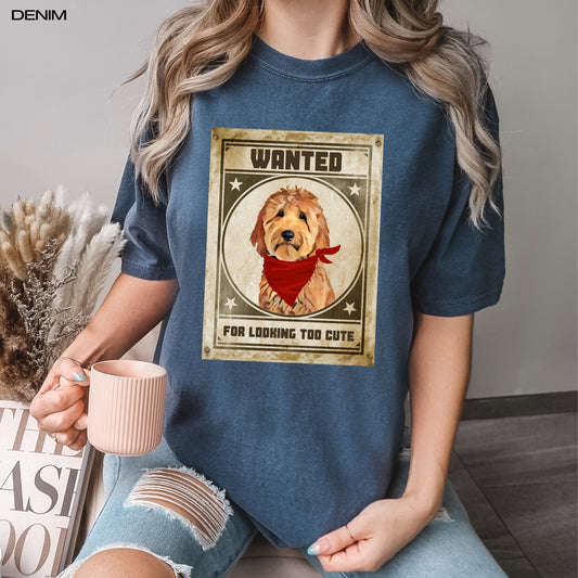 Wanted Goldendoodle comfort colors t-shirt, golden doodle gifts, doodle dad shirt, doodle mom tee, western t-shirt, retro dog shirt
