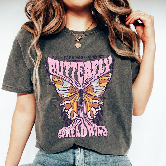 Retro butterfly shirt, comfort colors shirt, cottagecore, spread your wing, spiritual shirt, hippie shirt, love life shirt, nature lover tee