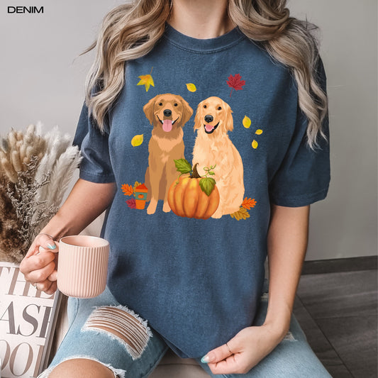 Fall Golden retriever shirt, comfort colors tee, golden retriever gifts, golden retriever dad, Halloween pumpkin shirt, wife birthday gift