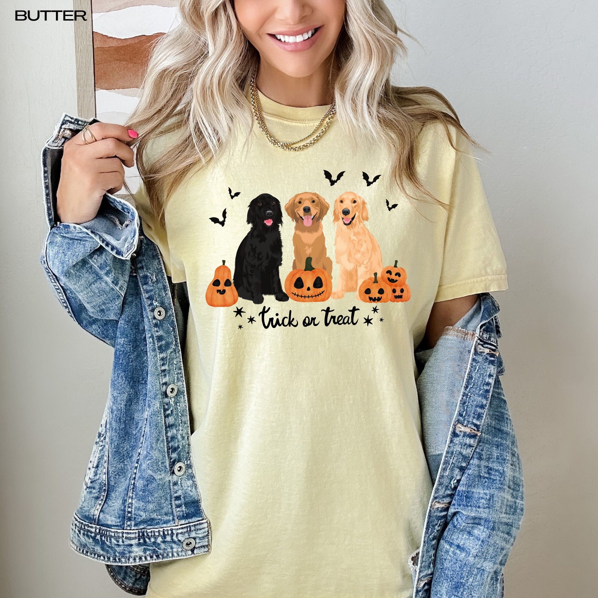 Halloween Golden retriever shirt, comfort colors t-shirt for trick or treating, pumpkin dog shirt, ghost retriever, dog mom birthday gift