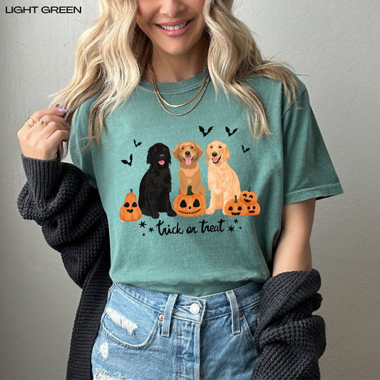 Halloween Golden retriever shirt, comfort colors t-shirt for trick or treating, pumpkin dog shirt, ghost retriever, dog mom birthday gift