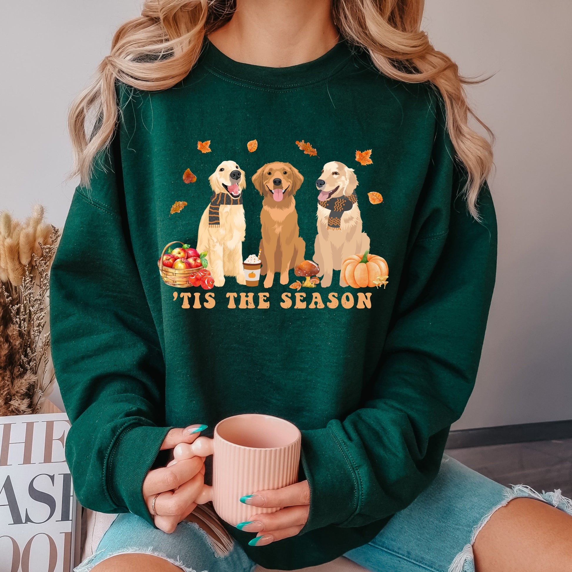 Golden retriever fall sweatshirt, autumn mushroom shirt, retriever gifts, fall dog shirt, dog lover sweater, dog Christmas gift, dog mom tee