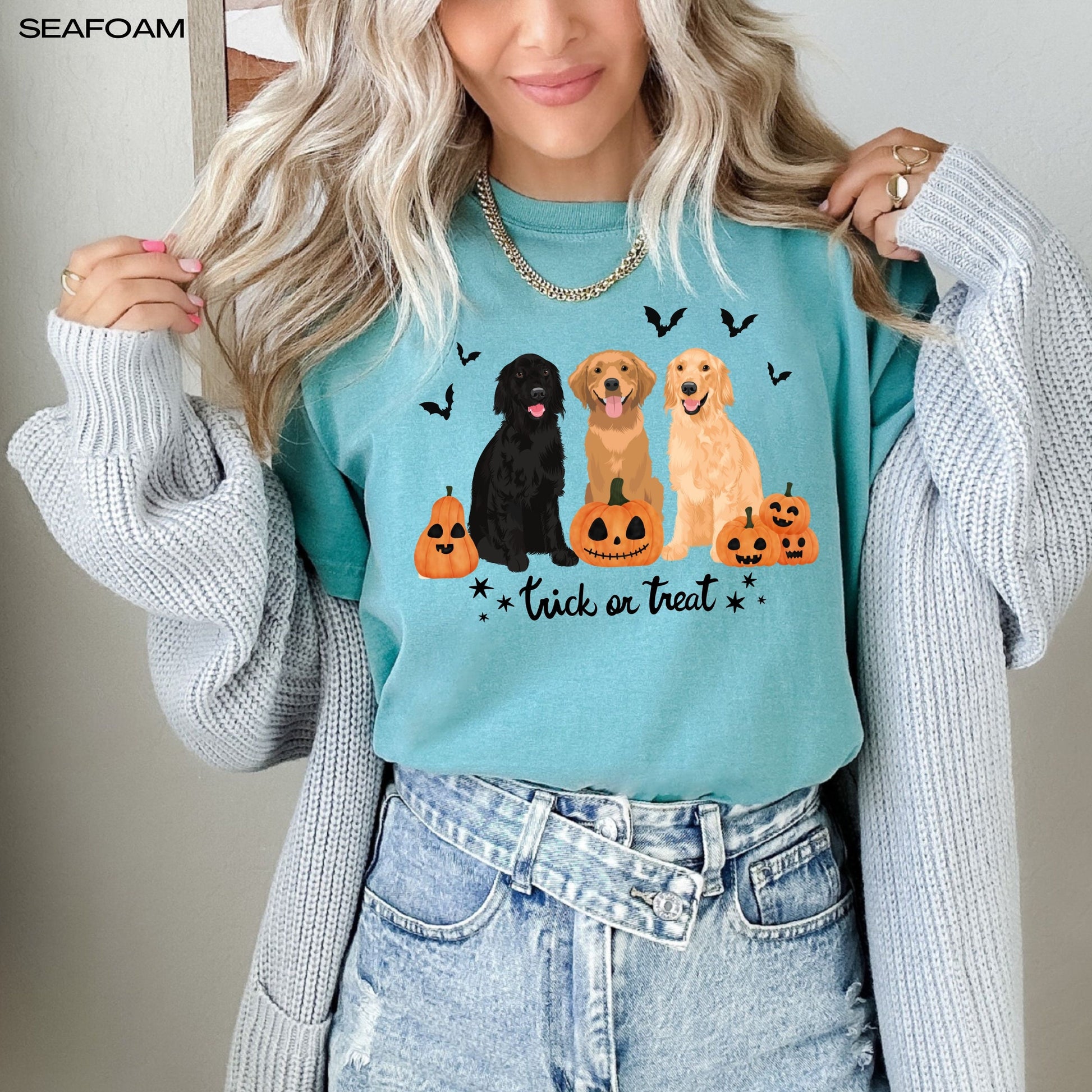 Halloween Golden retriever shirt, comfort colors t-shirt for trick or treating, pumpkin dog shirt, ghost retriever, dog mom birthday gift