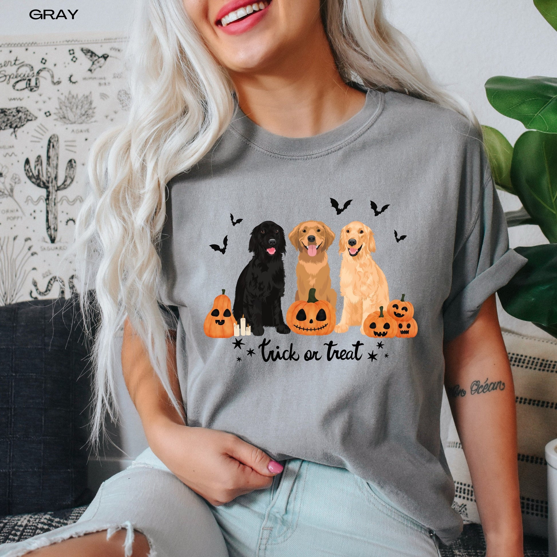 Halloween Golden retriever shirt, comfort colors t-shirt for trick or treating, pumpkin dog shirt, ghost retriever, dog mom birthday gift