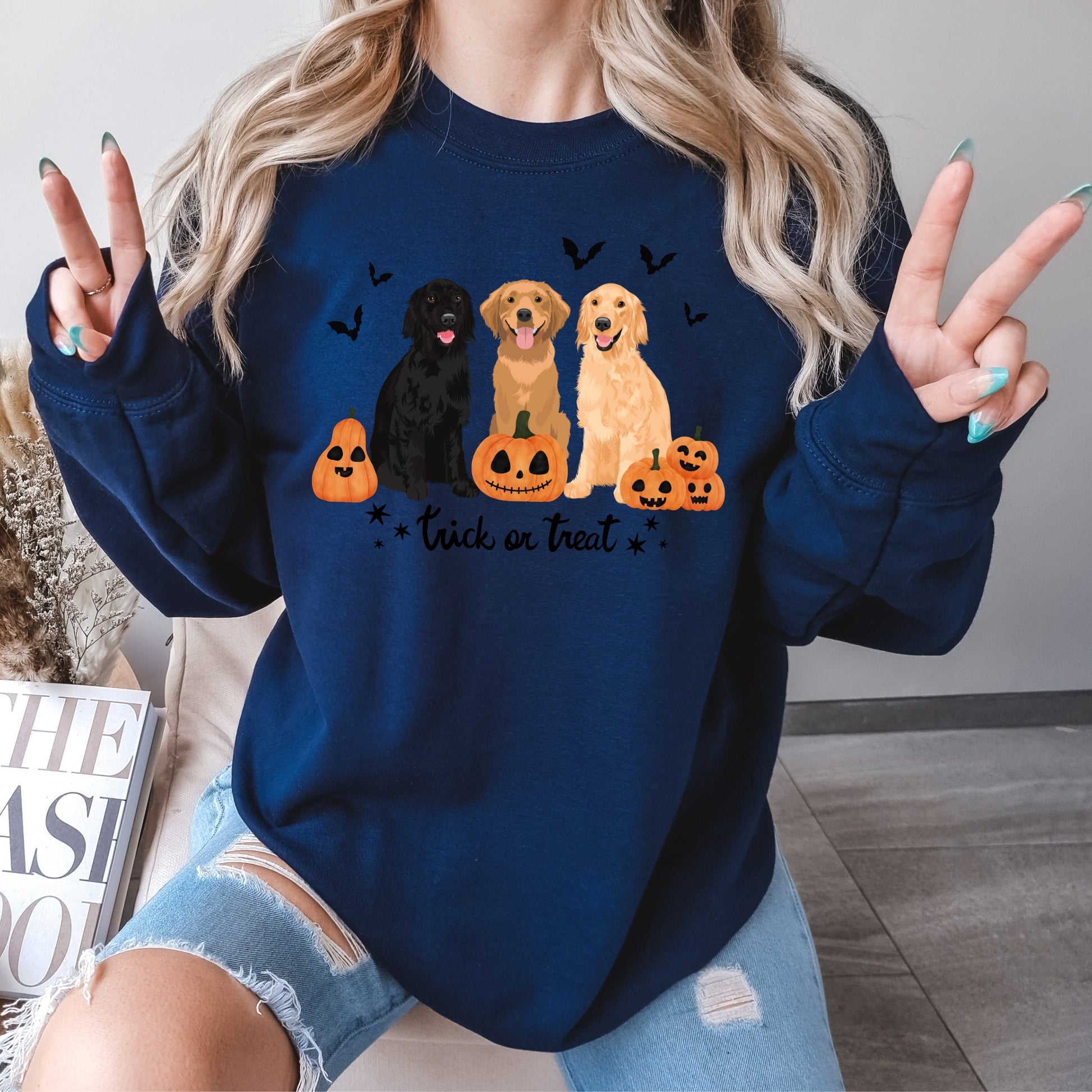 Halloween Golden retriever sweatshirt for trick treating, pumpkin dog shirt, ghost retriever, dog mom birthday gift, Christmas sweater