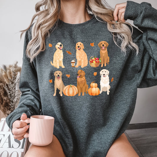 Fall Golden retriever sweatshirt, autumn retriever gifts, golden retriever dad, halloween pumpkin shirt, dog mom sweater, pumpkin crewneck