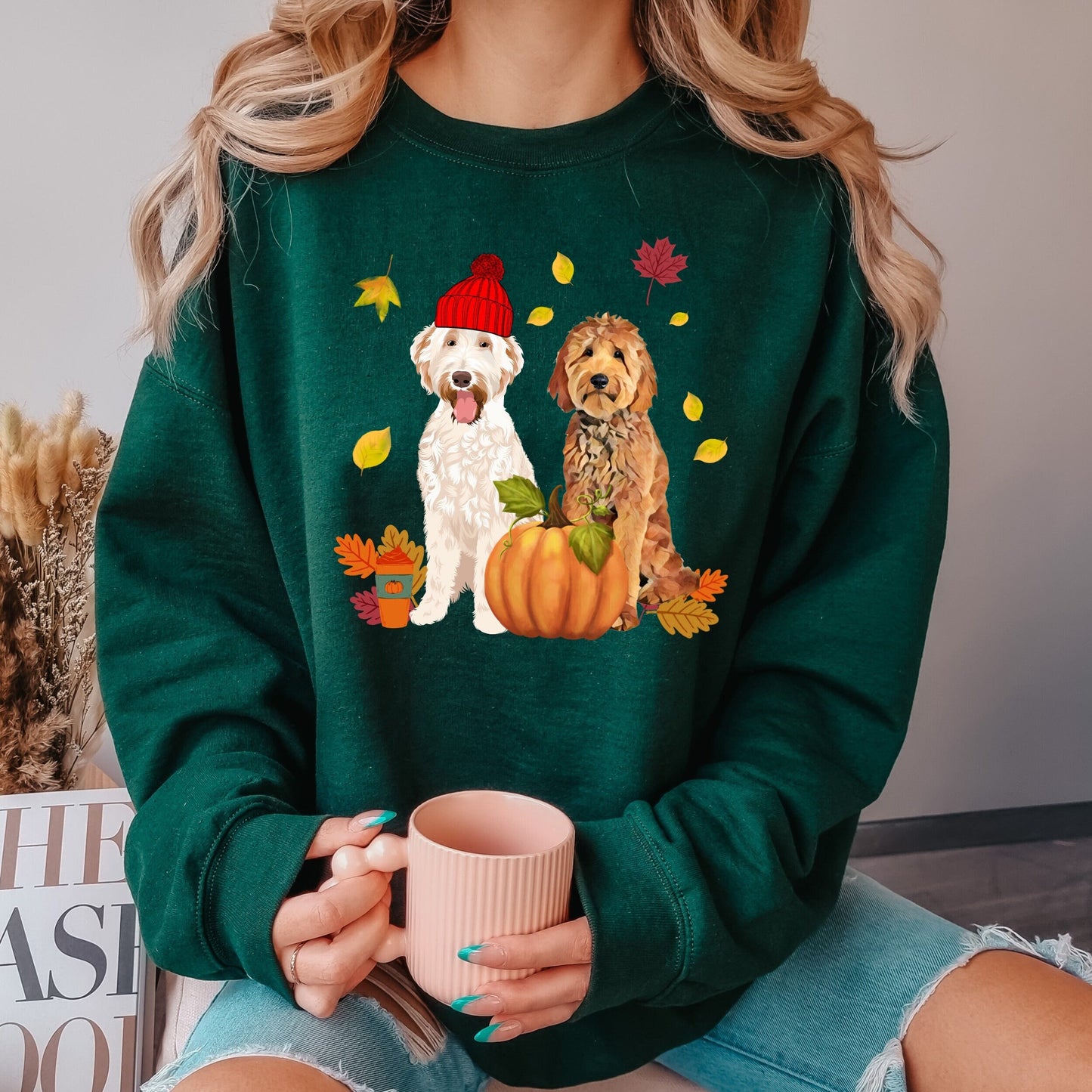 Pumpkin Goldendoodle Fall Sweatshirt, Crewneck Sweatshirt, Golden Doodle Halloween Shirt, Life is Golden, Labradoodle, Dog Mom Sweatshirt