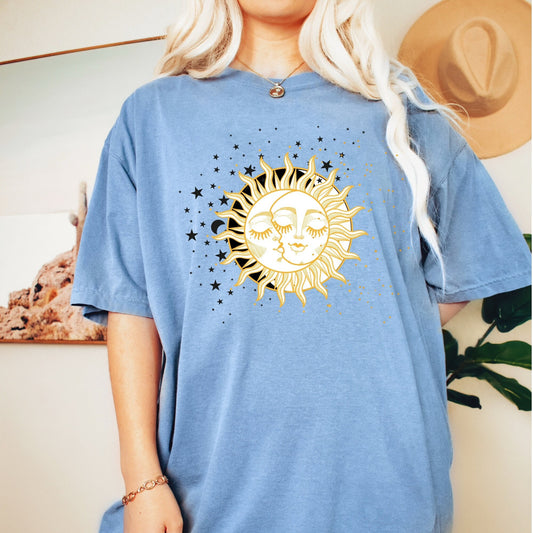 Sun and moon t-shirt, celestial aesthetic, tarot gifts, comfort colors t-shirt, yin yan t-shirt, sun t-shirt, oversized shirt, love the sun