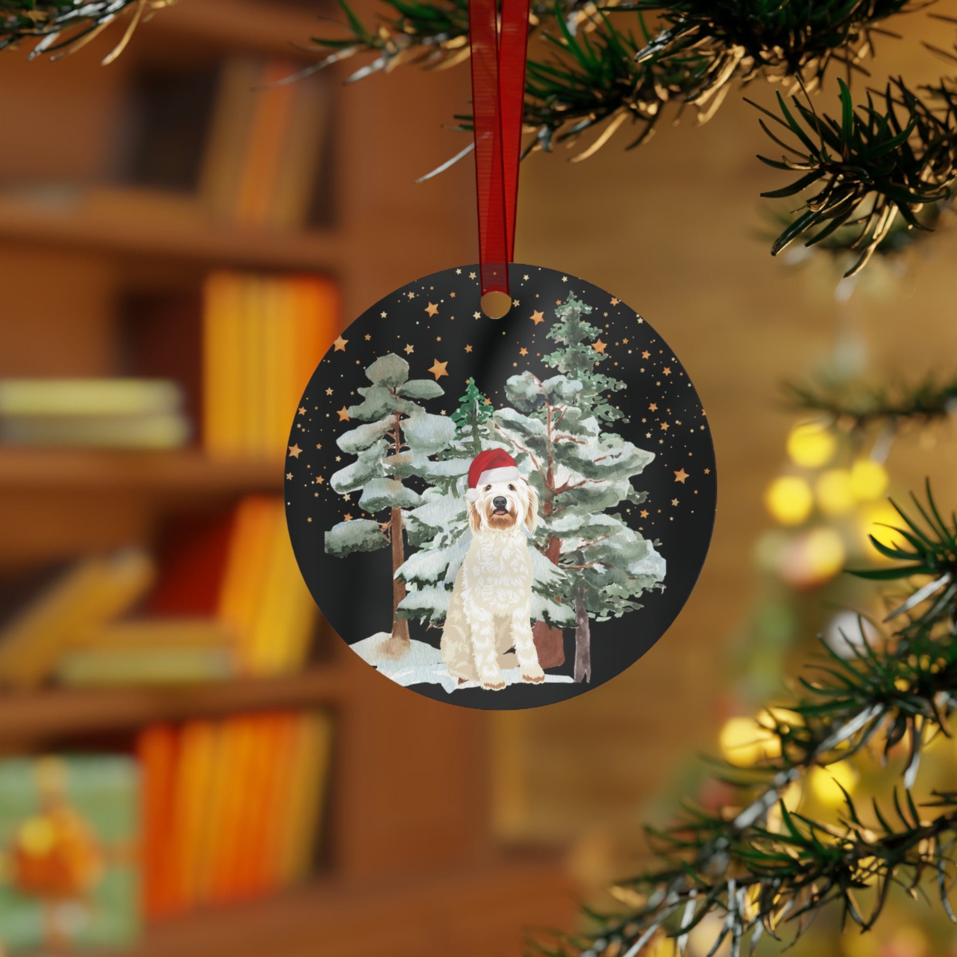 Winter golden doodle ornament, metal, Goldendoodle ornament, dog holiday decor, goldendoodle gifts, doodle mom gift, doodle Christmas bauble