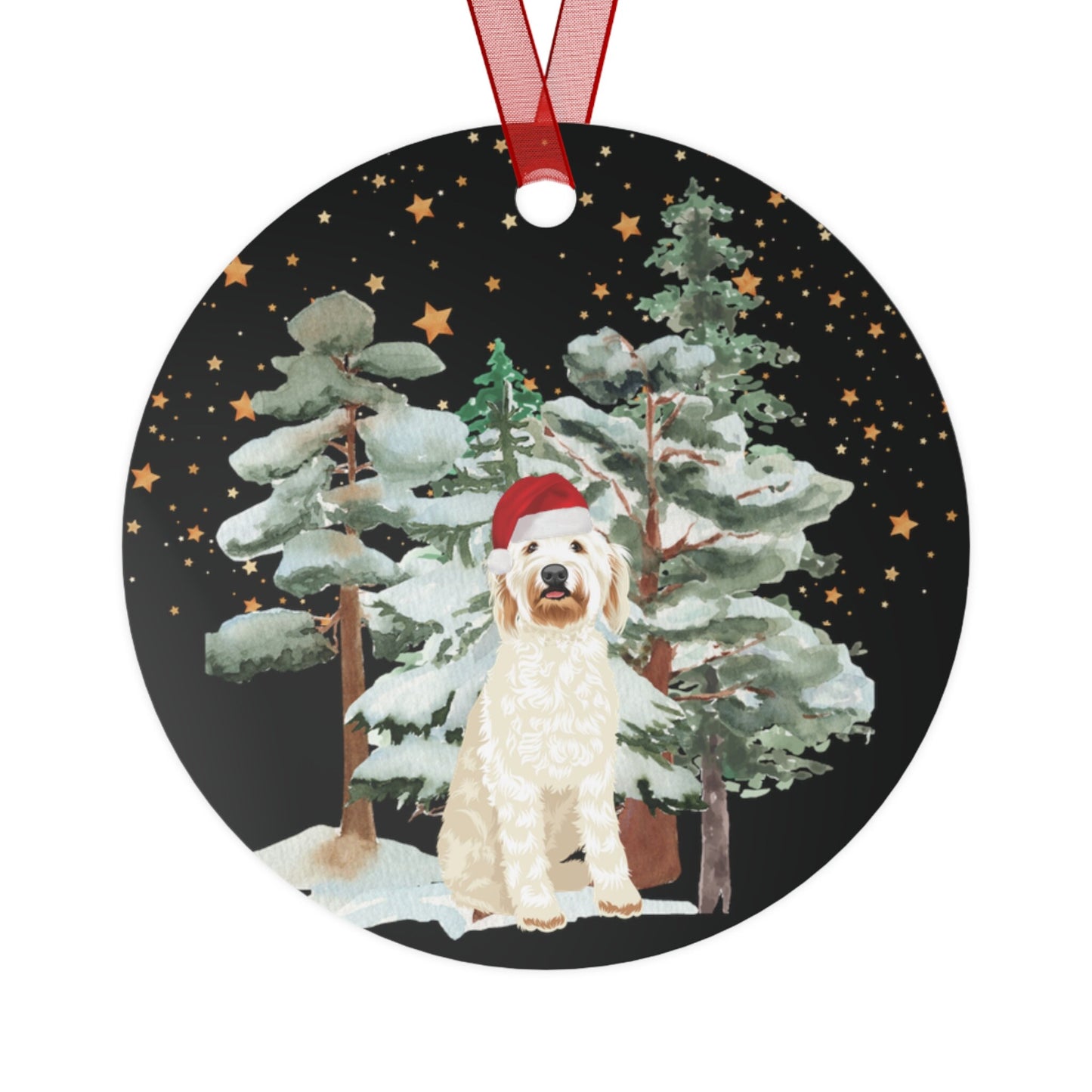 Winter golden doodle ornament, metal, Goldendoodle ornament, dog holiday decor, goldendoodle gifts, doodle mom gift, doodle Christmas bauble