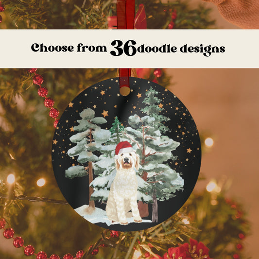 Winter golden doodle ornament, metal, Goldendoodle ornament, dog holiday decor, goldendoodle gifts, doodle mom gift, doodle Christmas bauble