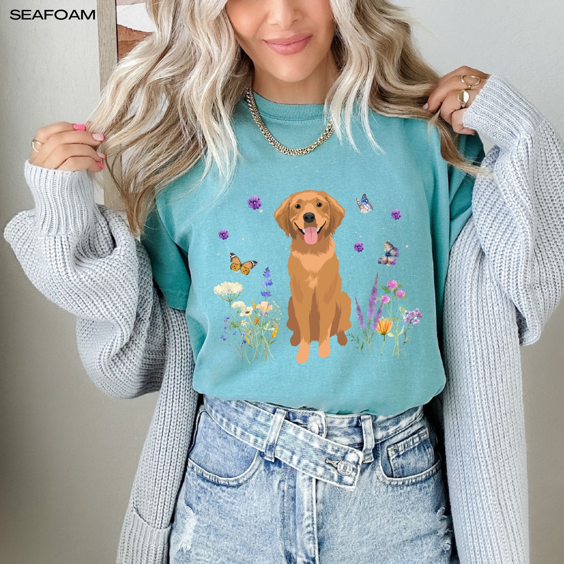 Cottagecore golden retriever shirt, comfort colors t-shirt, dog mom birthday gift, retriever gifts, easter shirt, life is golden, dog dad te