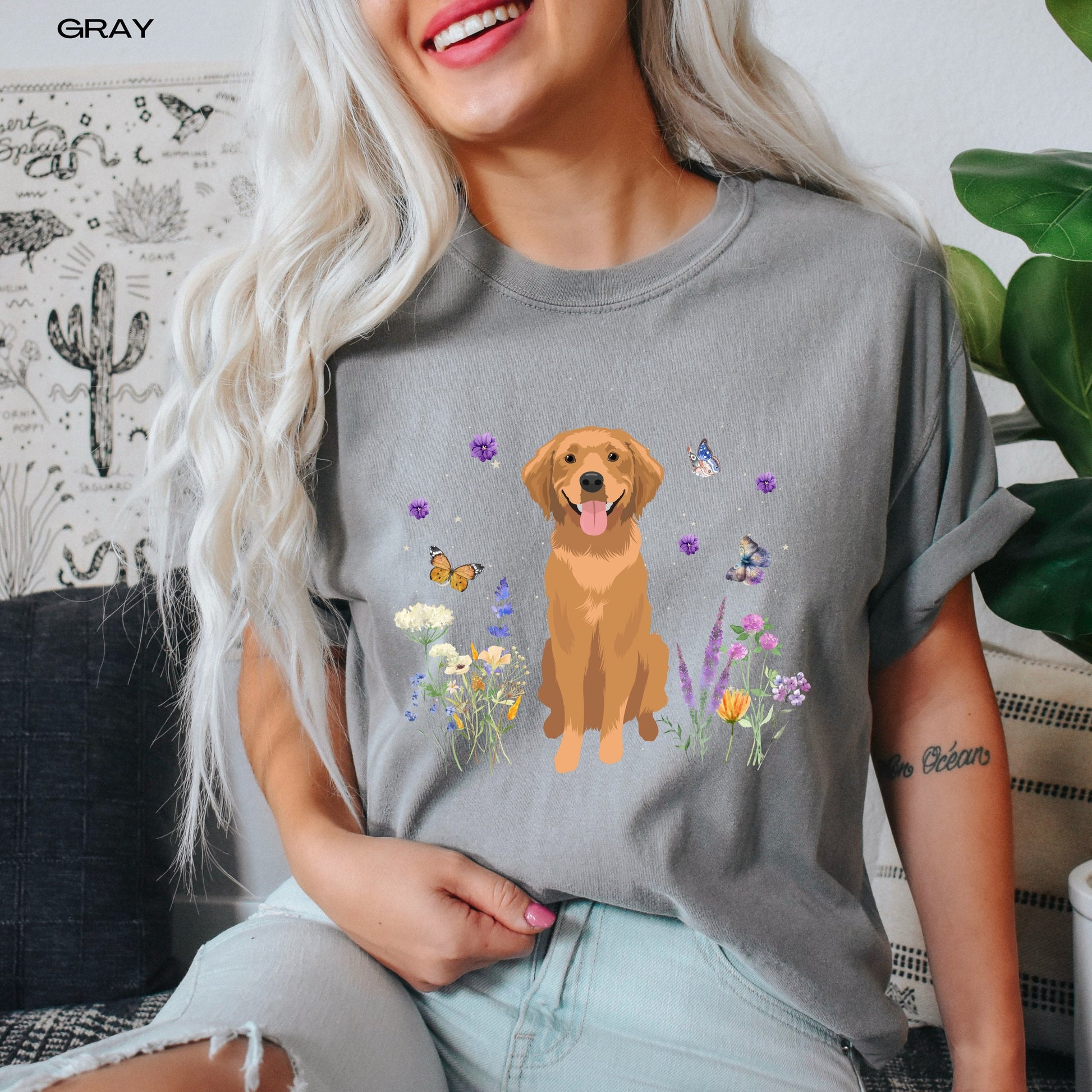 Cottagecore golden retriever shirt, comfort colors t-shirt, dog mom birthday gift, retriever gifts, easter shirt, life is golden, dog dad te