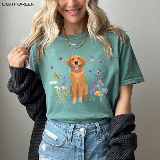 Cottagecore golden retriever shirt, comfort colors t-shirt, dog mom birthday gift, retriever gifts, easter shirt, life is golden, dog dad te