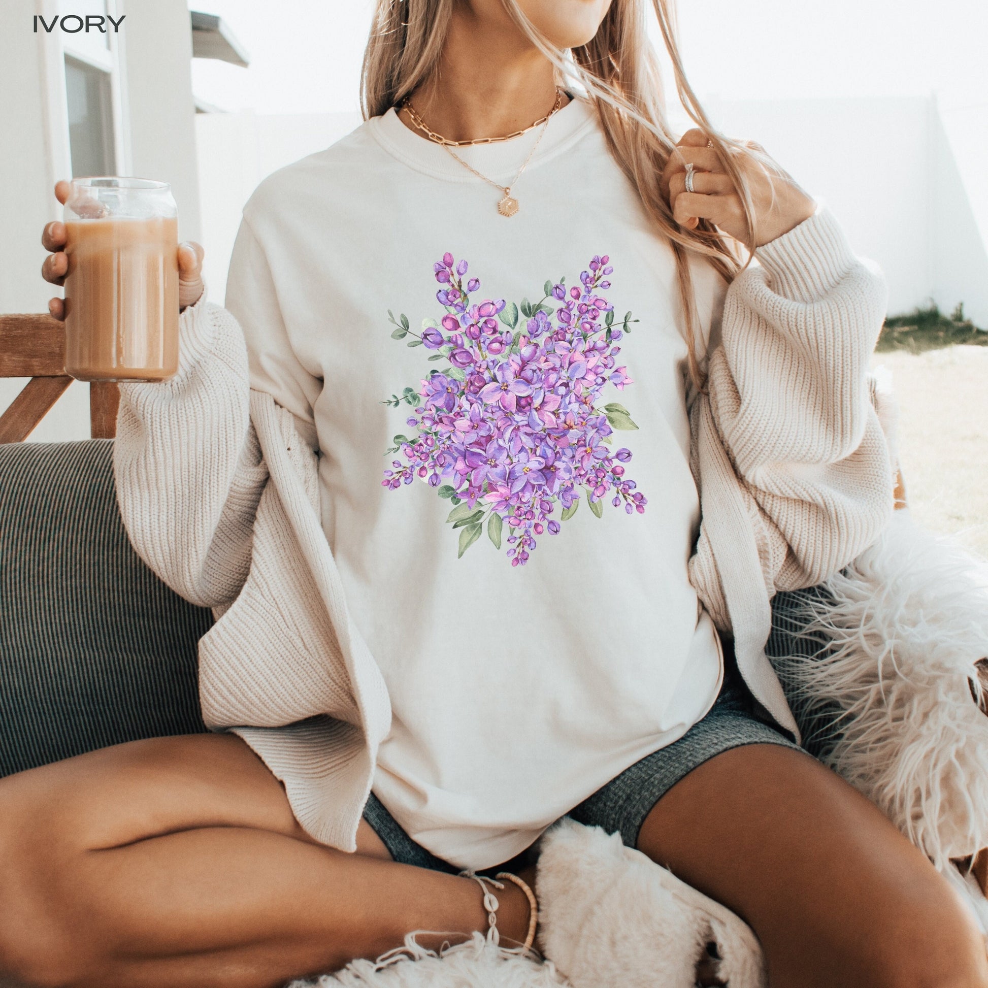 Cottagecore Lilac Shirt, wildflower tshirt, cutecore nature lover outfit, easter gift, niece birthday gift, lavender boho shirt