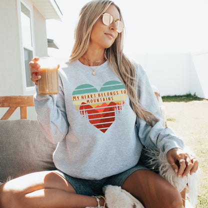 Mountain lover sweatshirt, my heart belongs to mountains, mountain shirt, oversized, rocky mountain aesthetic clothes college