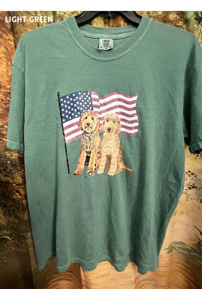 Usa flag doodle shirt, comfort colors tee, 4th of july gifts, goldendoodle gifts, dog mom birthday gift, doodle dad shirt, labradoodle dog