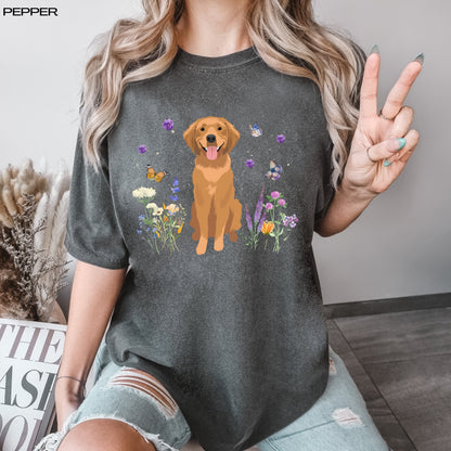 Cottagecore golden retriever shirt, comfort colors t-shirt, dog mom birthday gift, retriever gifts, easter shirt, life is golden, dog dad te
