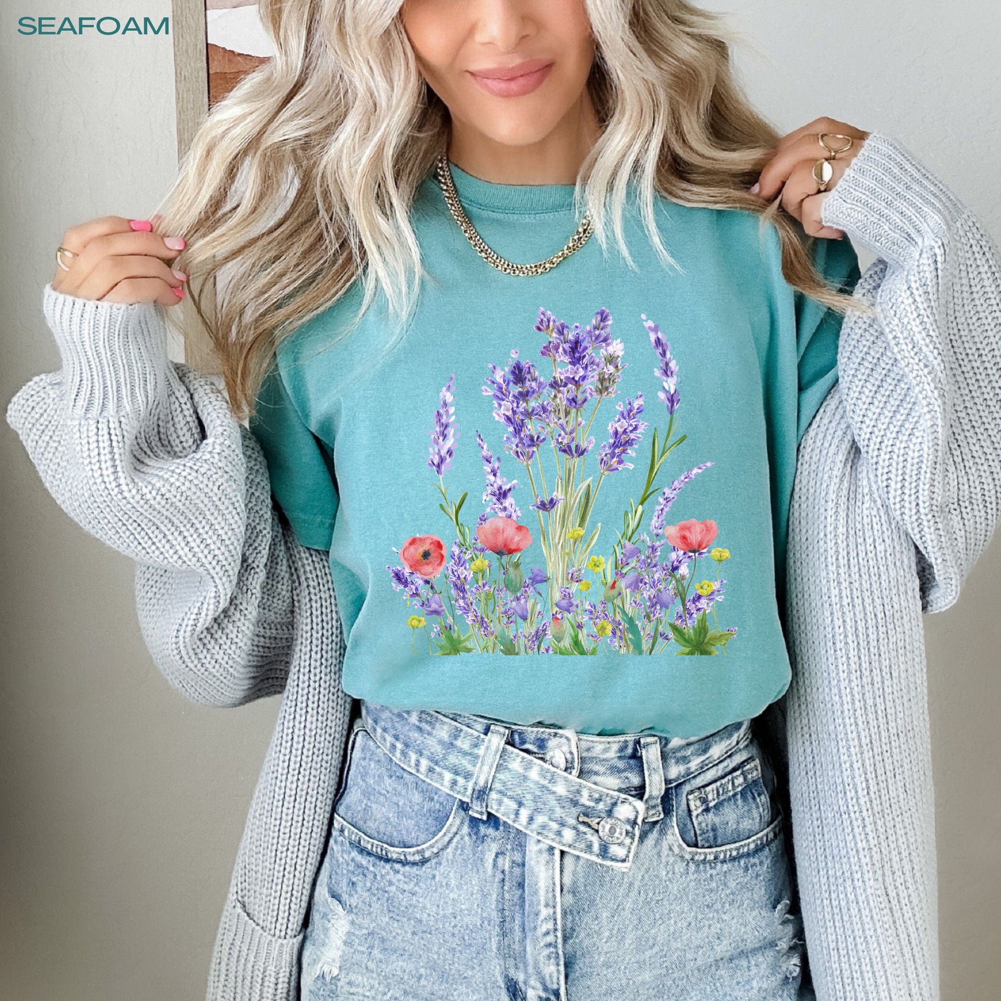 Lavender shirt, comfort colors, botanical wildflower tee, cottagecore aesthetic, green witchy nature shirt, boho garden lover, birthday gift
