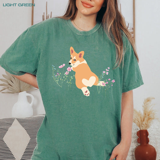 Wildflower Corgi shirt, cottagecore aesthetic tee, comfort colors, corgi gifts, pembroke welsh corgi, sister birthday gift, mothers day gift