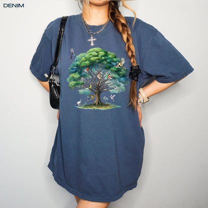 Cottagecore bird t-shirt, tree bird shirt, comfort colors shirt, nature lover, sparrow shirt, bird lover, birdwatcher gift, mothers day gift