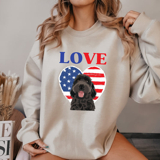 American 4th of July Golden doodle Sweatshirt, USA flag, bernedoodle mom birthday gift, doodle gifts, mothers day gift, independence day