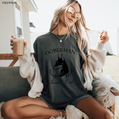 Doberman social club t-shirt, comfort colors shirt, doberman gifts, red doberman mom birthday gift, mothers day gift, brown doberman gift