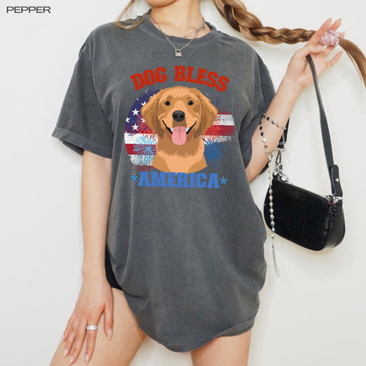 God Bless America Golden Doodle shirt, comfort colors shirt, america shirt, doodle gifts, 4th of july gift, red white and blue tee