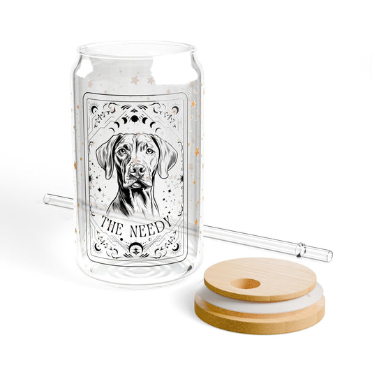 Tarot Vizsla coffee glass with lid, 16oz, vizla gifts, viszla mom birthday gift, mothers day gift, beer can glass, vizsla lover gift