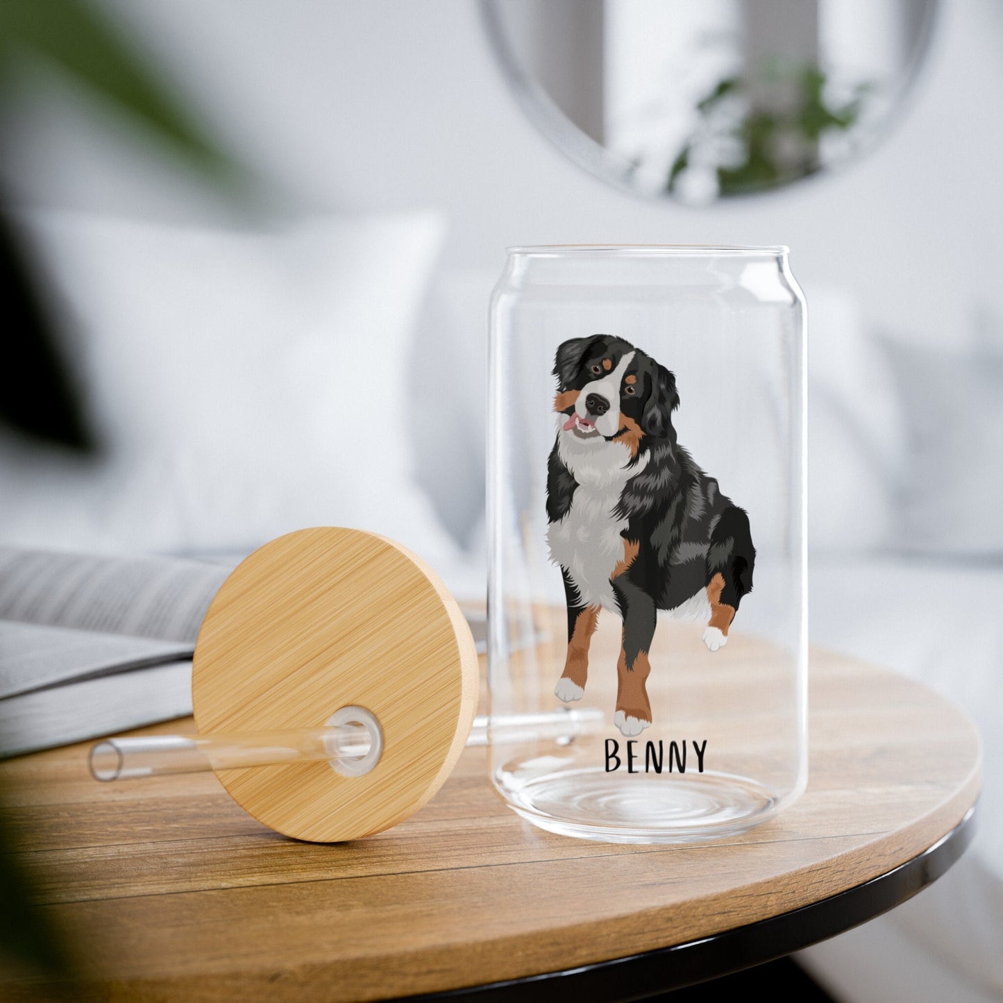 Bernese Mountain Dog Glass, iced coffee glass, dad beer glass, Bernese gift, Wife birthday gift, Bernese Christmas mug, Bernese tumbler