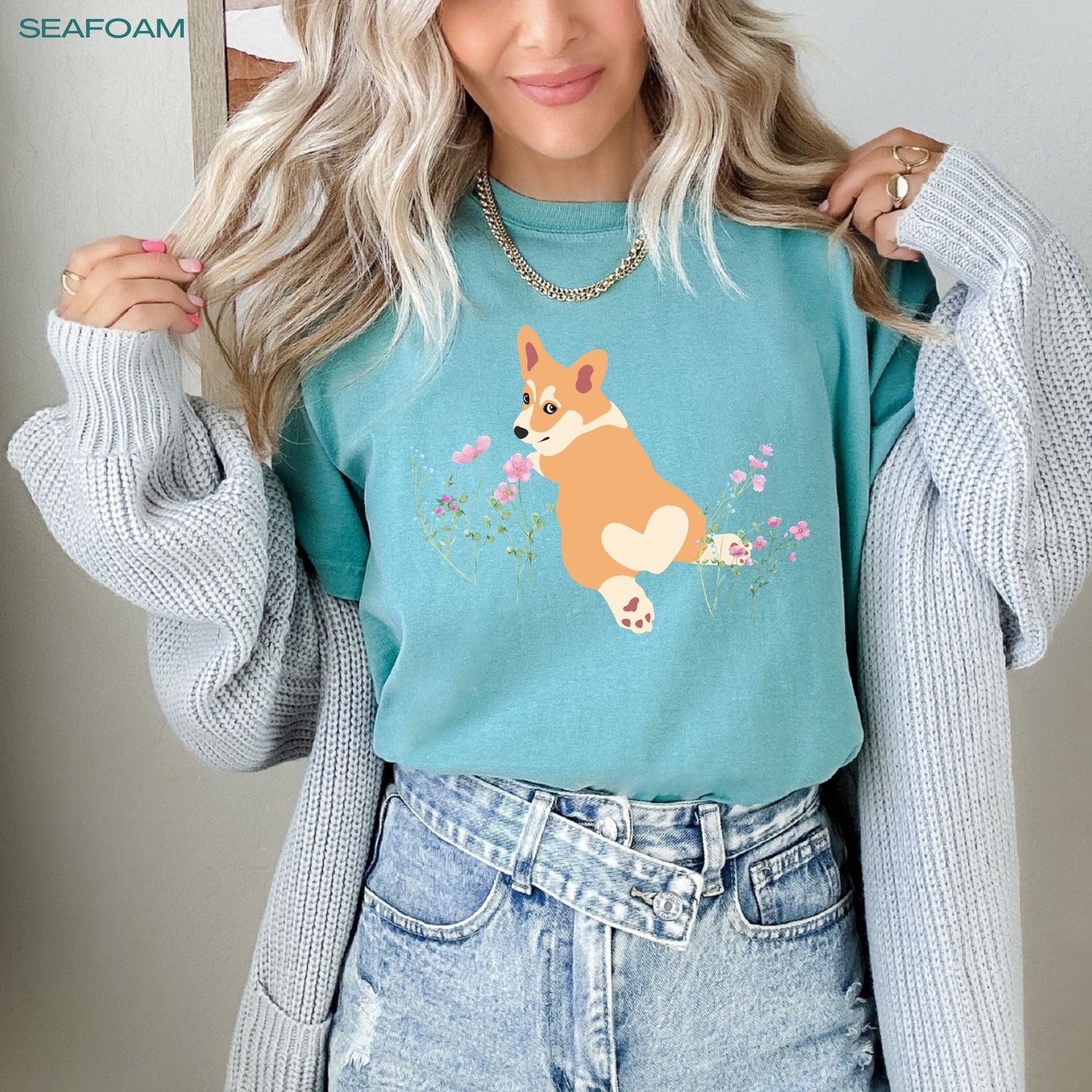 Wildflower Corgi shirt, cottagecore aesthetic tee, comfort colors, corgi gifts, pembroke welsh corgi, sister birthday gift, mothers day gift
