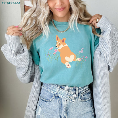 Wildflower Corgi shirt, cottagecore aesthetic tee, comfort colors, corgi gifts, pembroke welsh corgi, sister birthday gift, mothers day gift