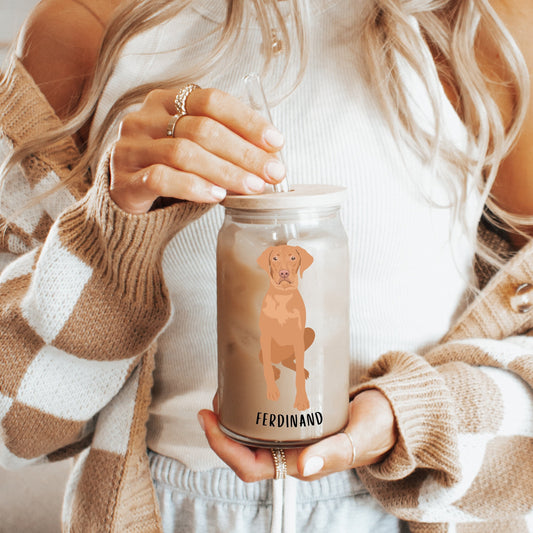 Vizsla iced coffee glass, hungarian vizsla gifts, Vizsla tumbler, Visla mug, dog mom glass, mothers day gift, daughter birthday gift