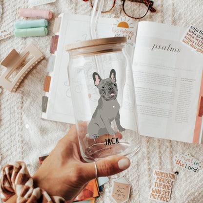 French Bulldog glass, iced coffee cup, daughter birthday gift, frenchie mug, frenchie tumbler, frenchie gift, dog mom mug, mothers day gifts