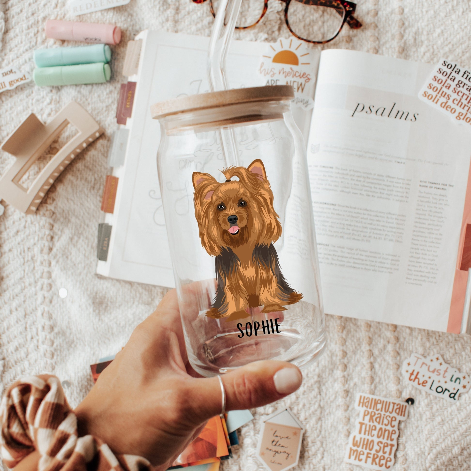 Yorkie glass, iced coffee glass, yorkie gifts, yorkie mom gift, Yorkshire terrier gifts, yorkie tumbler, mothers day gift, daughter birthday