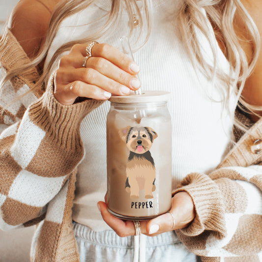 Yorkie glass, iced coffee glass, yorkie gifts, yorkie mom gift, Yorkshire terrier gifts, yorkie tumbler, mothers day gift, daughter birthday