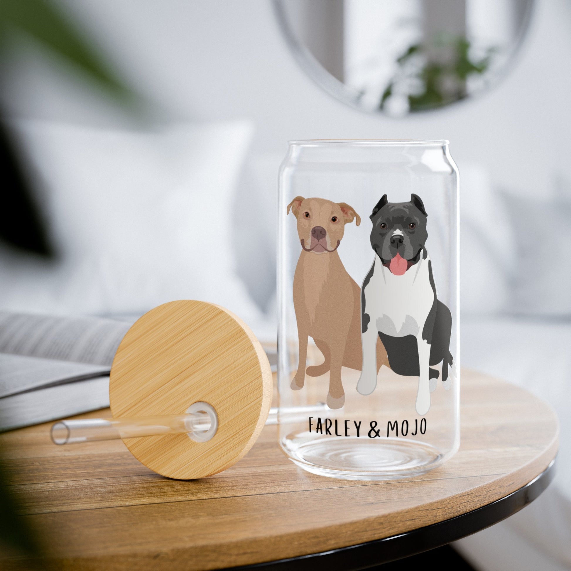 Pitbull coffee glass with lid and straw, pitbull gifts, pitty mom gift, mothers day gift, daughter birthday gift, rescue dog tumbler