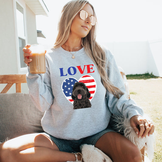 American 4th of July Golden doodle Sweatshirt, USA flag, bernedoodle mom birthday gift, doodle gifts, mothers day gift, independence day