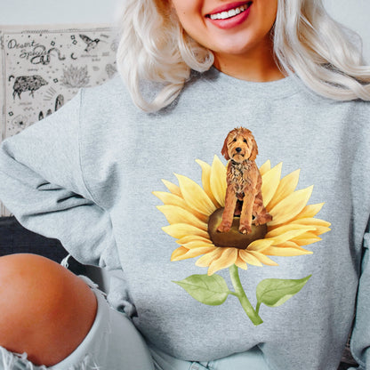 Sunflower golden doodle sweatshirt, cottagecore aesthetic, goldendoodle gifts, doodle lover, dad tshirt, dog mom crewneck, oversized shirt