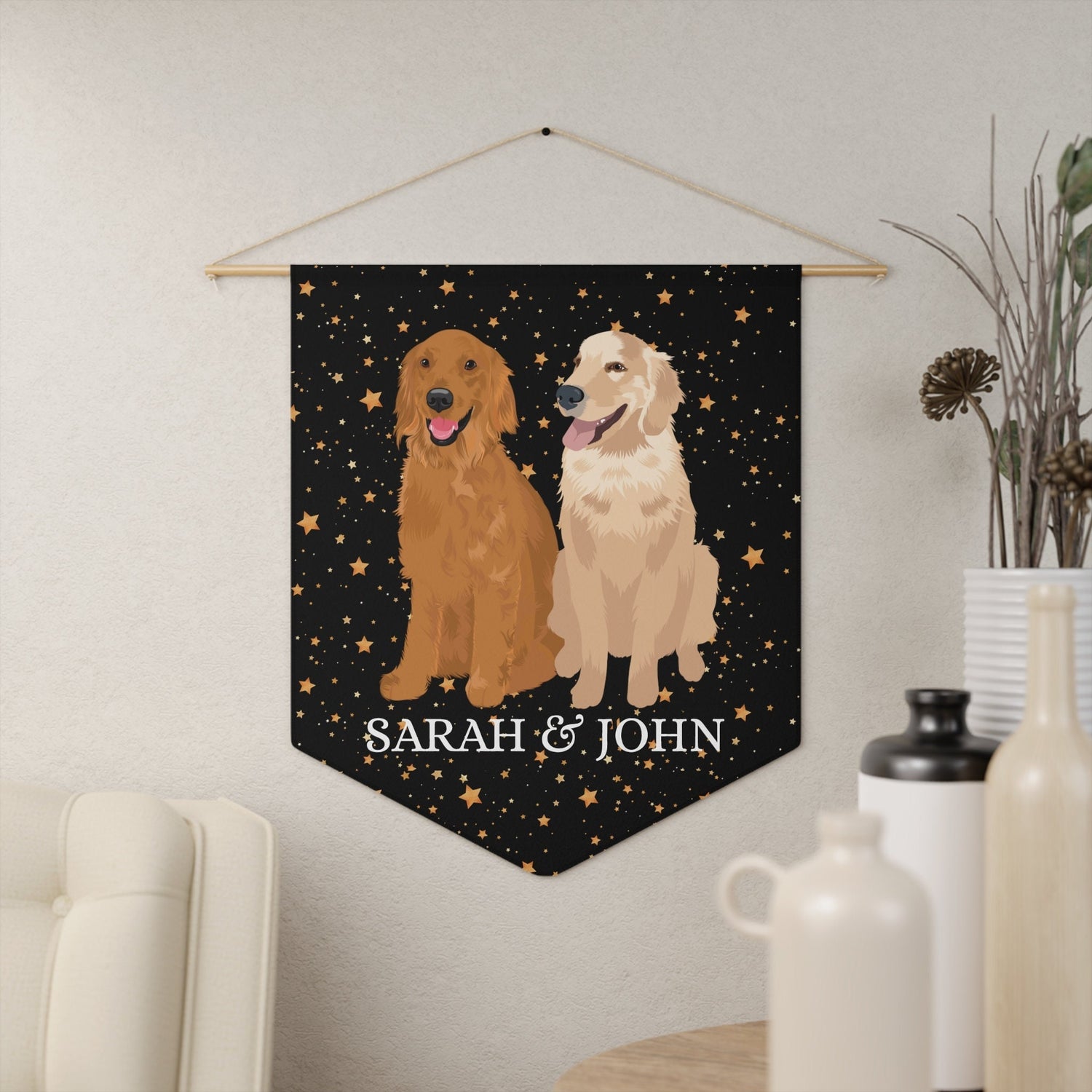 Golden retriever home decor, golden pennant flag, mothers day gift, dog housewarming gift, pet loss gift, pet memorial gift, golden gifts