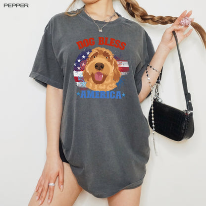 Dog Bless America Golden doodle shirt, american gifts, comfort colors t-shirt, doodle gifts, mothers day gift, sister birthday gift