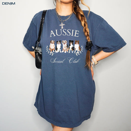 Aussie Social Club T-shirt, comfort colors shirt, australian shepherd mom birthday gift, dog mothers day gift, ausshole tee, tricolor aussie