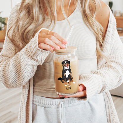 Bernese Mountain Dog Glass, iced coffee glass, dad beer glass, Bernese gift, Wife birthday gift, Bernese Christmas mug, Bernese tumbler