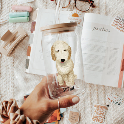 Goldendoodle glass, iced coffee glass, goldendoodle gifts, bernedoodle, latte mug, mothers day gift, labradoodle, daughter birthday gift
