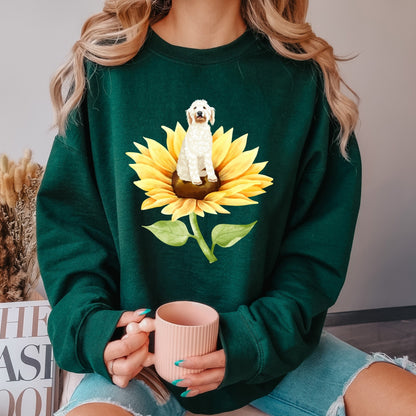 Sunflower golden doodle sweatshirt, cottagecore aesthetic, goldendoodle gifts, doodle lover, dad tshirt, dog mom crewneck, oversized shirt