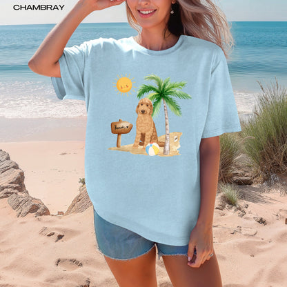 Beach golden doodle shirt, comfort colors t-shirt, doodle gifts, sister birthday gift, cottagecore, summer tee trends, best girlfriend gift