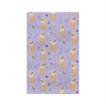 Cottagecore Golden retriever tea towel, waffle kitchen towel, dog flour sack, housewarming gift, sister birthday gift, pet memorial gift