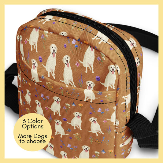 Cottagecore Labrador Retriever bag, retriever gift, black crossbody bag, dog treat pouch, treat bag, lab mom bum bag, sister birthday gift
