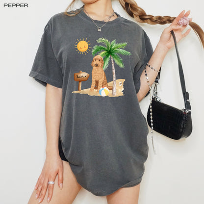 Beach golden doodle shirt, comfort colors t-shirt, doodle gifts, sister birthday gift, cottagecore, summer tee trends, best girlfriend gift